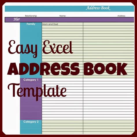 Easy Excel Address Book Template | Address book template, Book template ...