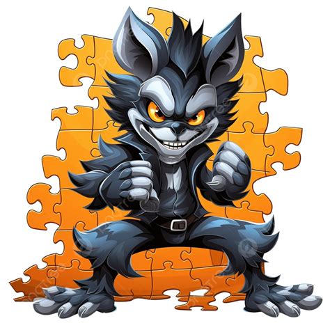 Jigsaw Puzzle With Cartoon Werewolf Character On Halloween, Workbook, Puzzle Game, Worksheet PNG ...