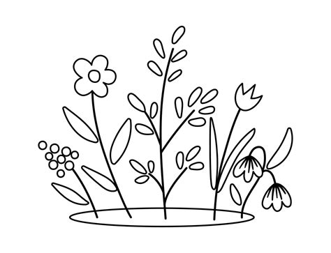 Vector spring black and white flower bed icon. First blooming plants outline illustration ...