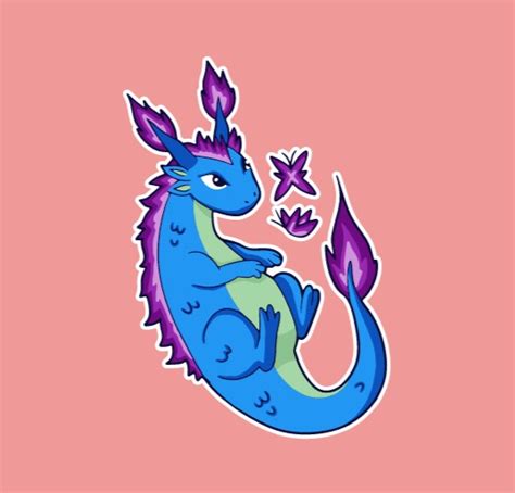 Blue Fire Dragon Extra Large Sticker – Abstract Alien Art