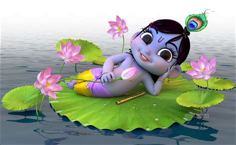 ArtStation - Padma Shayanam - Lord Infant Krishna on Lotus Leaf, Anish Mohan | Krishna wallpaper ...
