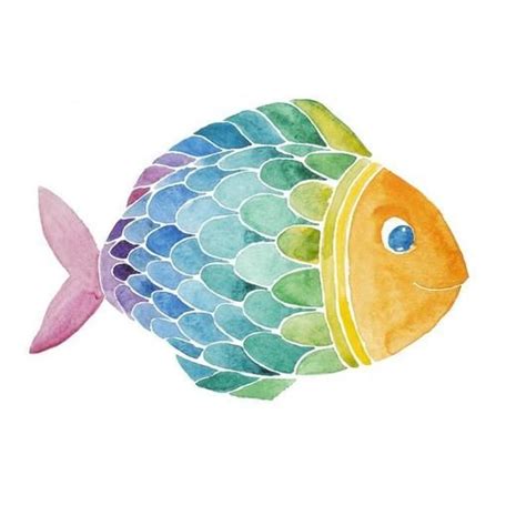 Rainbow Watercolor Fish Wall Decal | Watercolor fish, Fish drawings ...