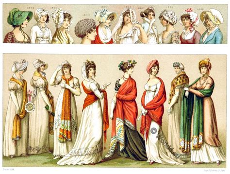 Empire Fashion and Hairstyles from 1800 to 1810.