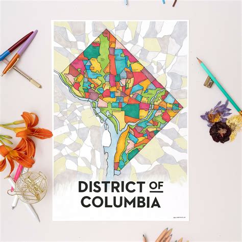 District of Columbia washington DC Neighborhoods Map Art - Etsy | Map art print, Colorful map ...