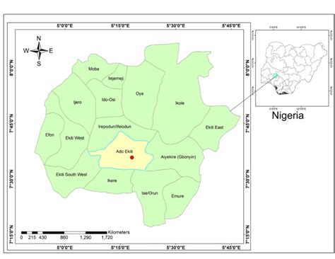 Map of Ekiti State, Nigeria showing location of the study area. (Map... | Download Scientific ...