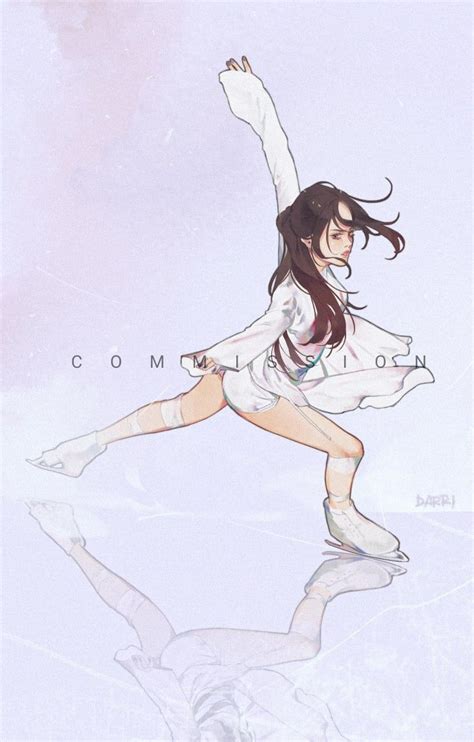 a drawing of a woman skating on ice with her arms in the air and one leg up