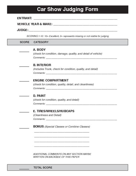 Car Show Judging Form Free Download