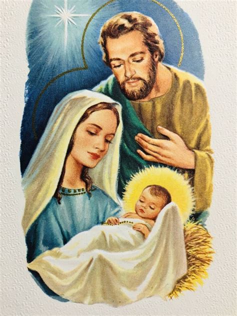 Vintage 60s Christmas Card~Beautiful~Textured~Mary and Joseph Adoring ...