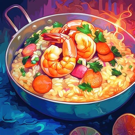 Premium AI Image | Shrimp and scallop risotto in an art style