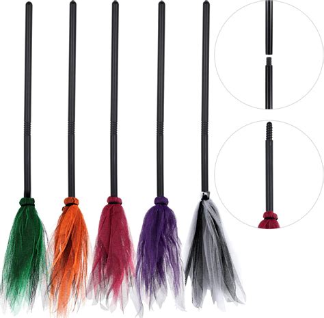 Amazon.com: 5 Pieces Halloween Witch Broom Plastic Broom Props Cosplay Broomstick for Halloween ...