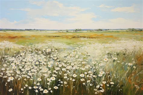 Field daisy landscape painting grassland. | Free Photo Illustration ...