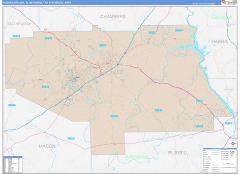 Auburn-Opelika, AL Metro Area Wall Map Color Cast Style by MarketMAPS - MapSales