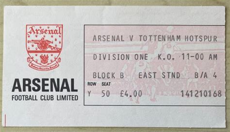 1982/83 ORIGINAL DIVISION ONE TICKET ARSENAL V TOTTENHAM HOTSPUR ...