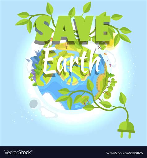 Save earth logo design with planet electric plug Vector Image