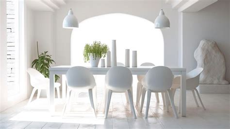 Premium AI Image | A Photo of a Modern White Dining Table with Minimalist Chairs