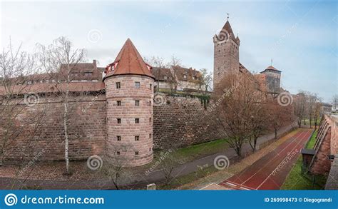 Panoramic View of Nuremberg Castle (Kaiserburg) with Walls, Towers and Imperial Stables ...