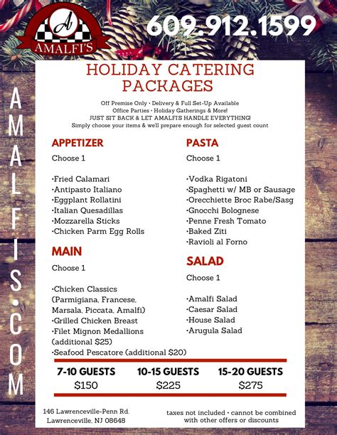 Discounted Holiday Catering Packages! - Amalfis Restaurant & Bar