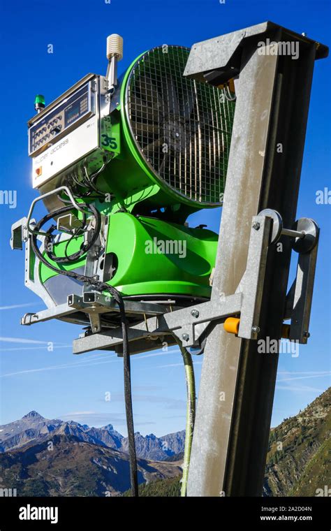 Snow cannon at Lognan cable car station, Chamonix-Mont-Blanc ...