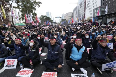 Thousands protest in South Korea in support of truckers : NPR