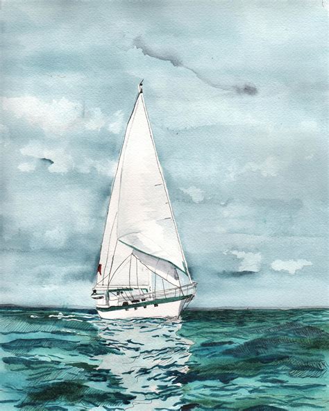 Beach artwork watercolor painting print Sailboat painting | Etsy in 2021 | Sailboat painting ...