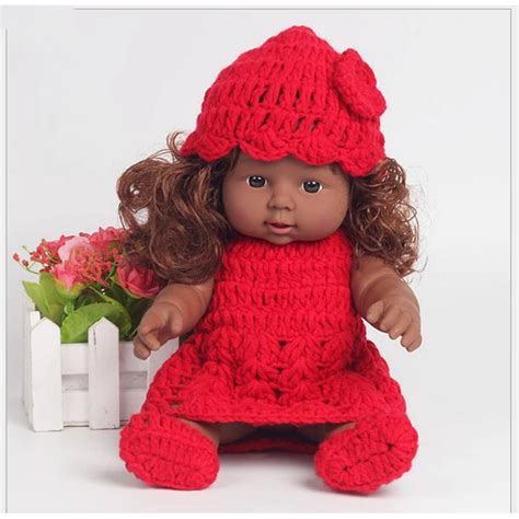30CM African Black Reborn Vinyl Baby Dolls Cheap Toys Girls Gifts Red Dress Curly Hair Realistic ...