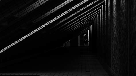 corridor, door, bw, architecture, building, dark, 4k HD Wallpaper