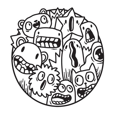 Cute Monster Doodle in Circle 12855731 Vector Art at Vecteezy