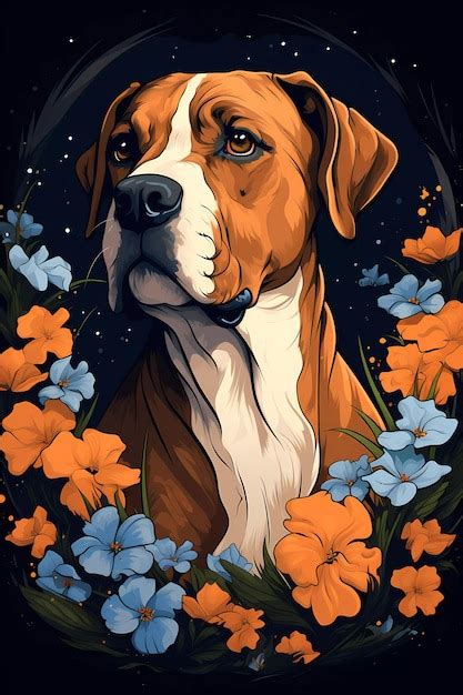 Premium AI Image | Animal wallpaper of an American bulldog with floral style