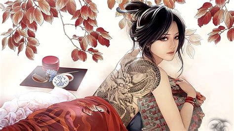 HD wallpaper: black-haired woman character with dragon back tattoo digital wallpaper | Wallpaper ...