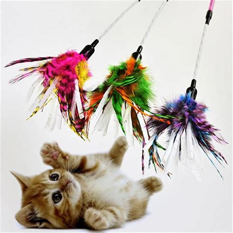 Three Colors Pet Feather Toy Paper Stipe Spiral Feather Stick Cat ...