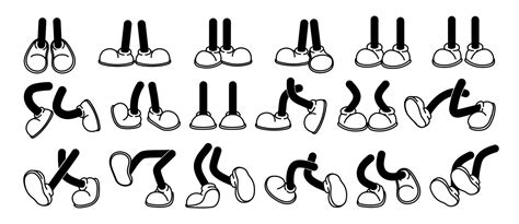 Cartoon legs in shoes. Comic retro feet in different poses, funny ...