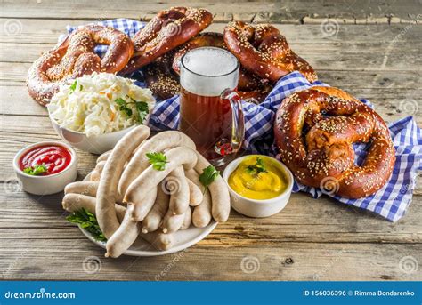 Oktoberfest food and beer stock photo. Image of advertising - 156036396