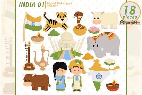 Cute INDIA clipart, Taj Mahal design, Cute Kids, Travel clip art By ...