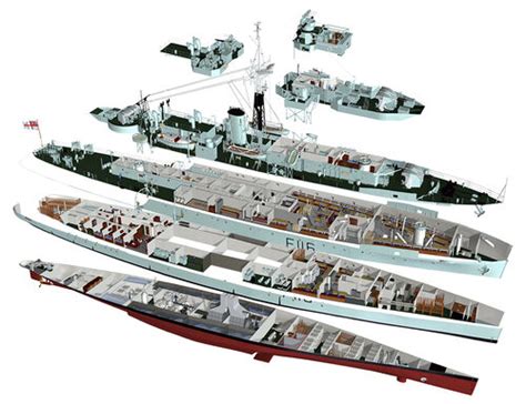 Ship Paintings by Ross Watton: HMS Amethyst (cutaway)