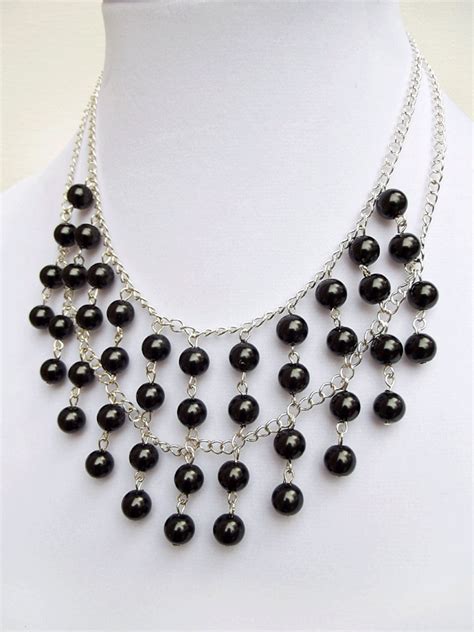 Black Bib Necklace Black Pearl Necklace Bridal Statement - Etsy