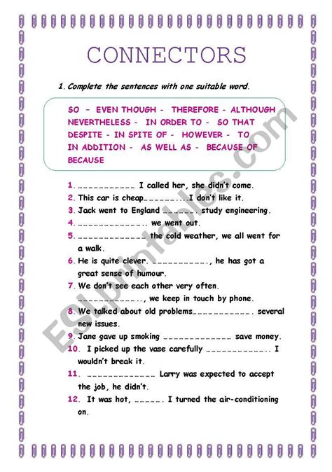 CONNECTORS - ESL worksheet by Merichus