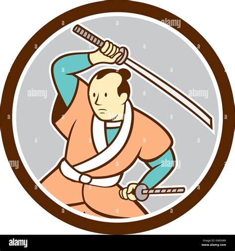 Samurai Warrior Katana Sword Circle Cartoon Stock Vector Image & Art - Alamy