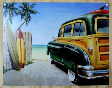 Classic Woody Wagon Tin Sign Hot Rod Surfing Beach Party Surf California E107 | The Wild Robot!