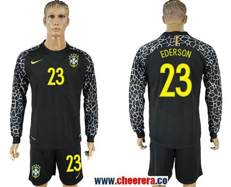 Brazil 23 EDERSON Black Goalkeeper 2018 FIFA World Cup Long Sleeve ...