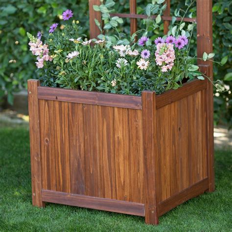 Warm Cinnamon Finish Wood Planter Box w/ Trellis Craftsman Style Outdoor Garden - Planters, Pots ...