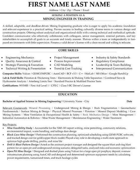 Mining Engineer Resume Sample & Template