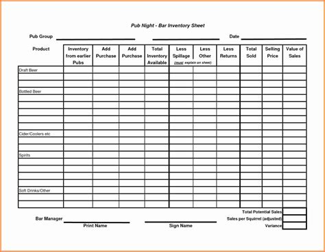 Bar Stocktake Spreadsheet Spreadsheet Downloa bar stocktake spreadsheet ...