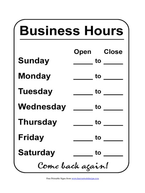 Business Hours Template - Fill Online, Printable, Fillable, Blank ...