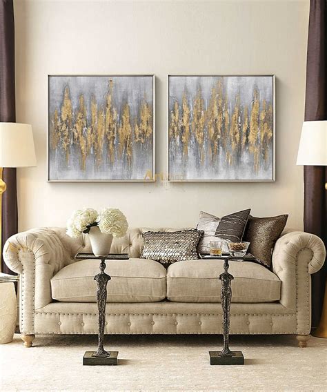 Oversized Grey Abstract Canvas Art Set of 2 Gold Leaf Abstract - Etsy