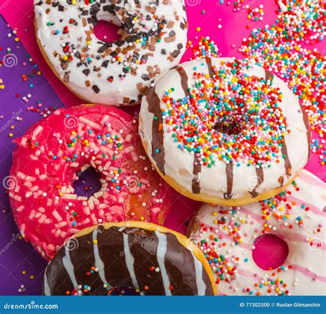 Donuts on Color Background. Stock Photo - Image of diet, bakery: 77302500