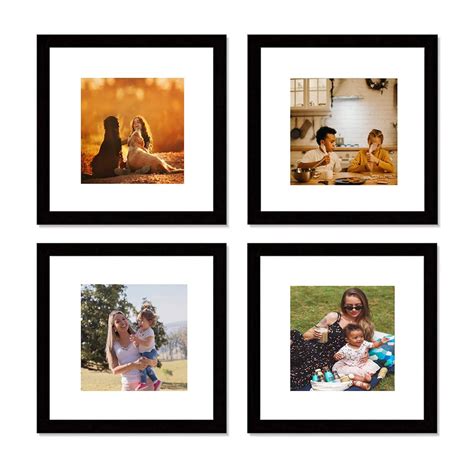 12x12 Black Picture Frame Set, Square Photo Frame With Mat Pictures 8x8 ...