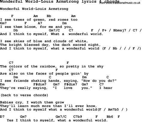 Love Song Lyrics for:Wonderful World-Louis Armstrong with chords.