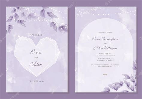 Premium Vector | Wedding Invitation save the date, rsvp card design template Vector Purple ...