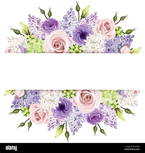 Background with pink, purple and white roses and lilac flowers. Vector eps-10 Stock Vector Image ...