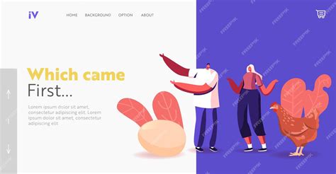 Premium Vector | Characters solve hen or egg paradox landing page ...